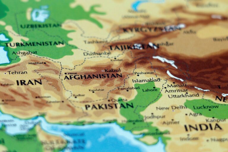 Map focused in on Afghanistan, Iran, and neighbouring countries.