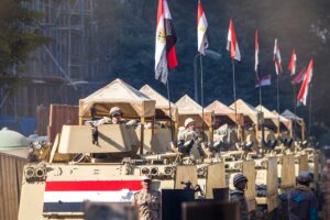 Egyptian tanks lining up as part of a parade.