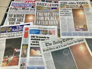 Nottinghamshire, UK 24 June 2025 : UK newspapers widely report Iran attack on US airbase in Middle East