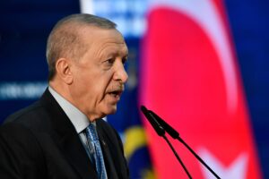 Turkey's President Recep Tayyip Erdogan delivers his speech at Malaysia - Turkiye Business Forum, during official visit to Malaysia.