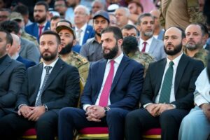 Syrian President Ahmad al-Sharaa, also known as Abu Mohammad al-Joulani, during the celebration of the revolution's victory and the lifting of sanctions. Syria, May 27, 2025.