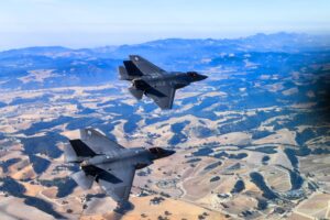 Two F-35C Lightning IIs, from Strike Fighter Squadron (VFA) 147, stationed at Naval Air Station Lemoore, fly in formation for a U.S. exercise on November 16, 2018. Turkiye hopes top acquire the same model.