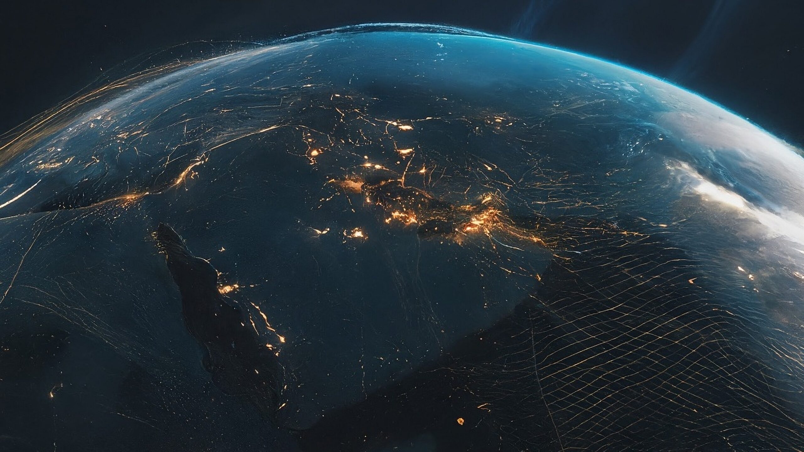 View of the Arabian Peninsula, with Saudi Arabia and the UAE in focus, from space.