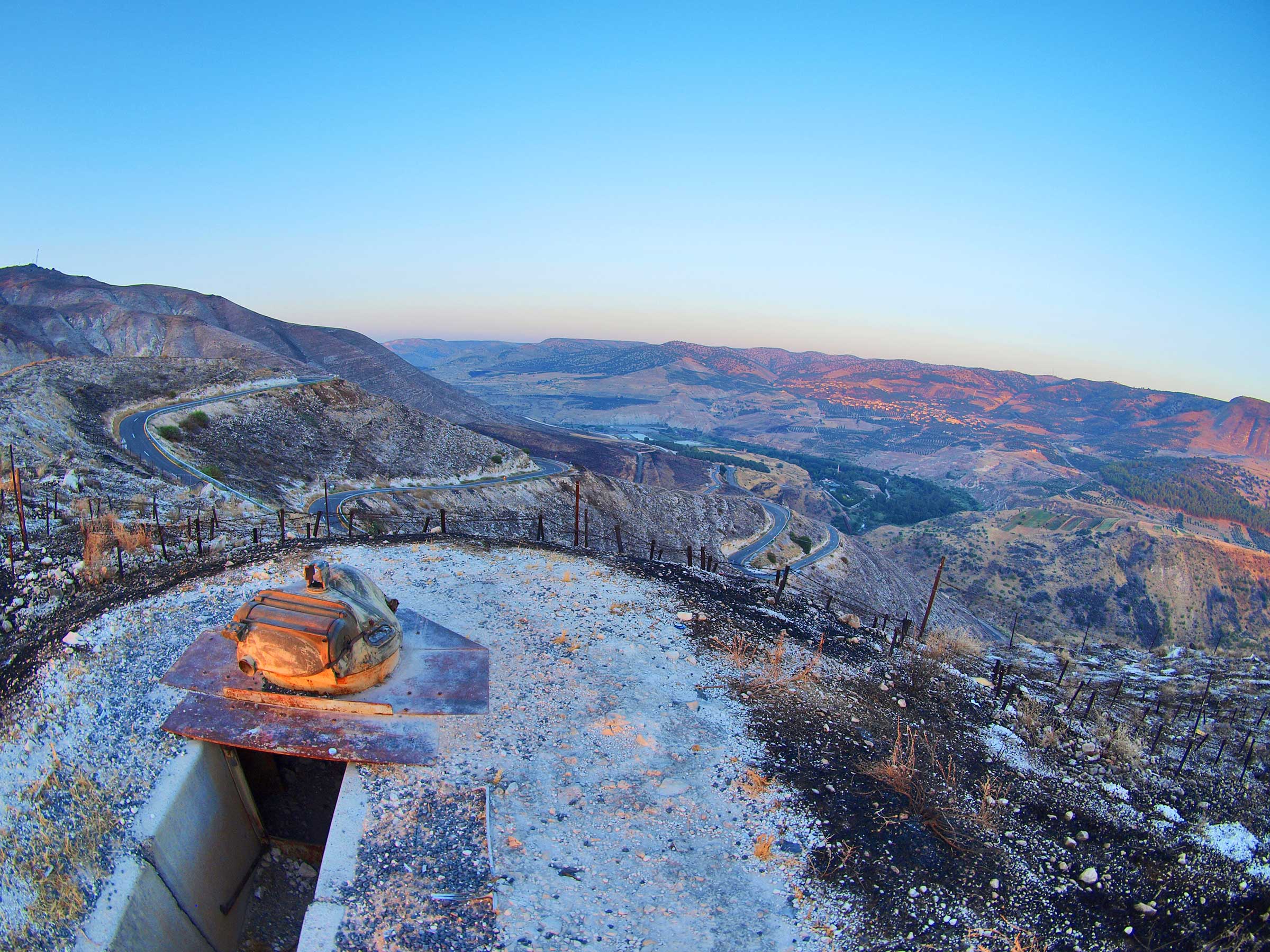 Old Syrian fortifications and the view of Syria and Jordan from the Golan Heights