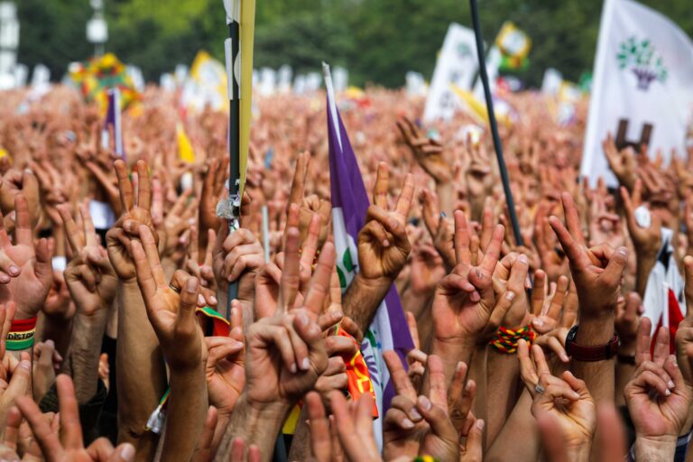 ISTANBUL, TURKEY, MARCH 22, 2014: Supporters of Turkey's main pro-Kurdish People's Democratic Party (HDP) cheer as they celebrate the Kurdish New Year.