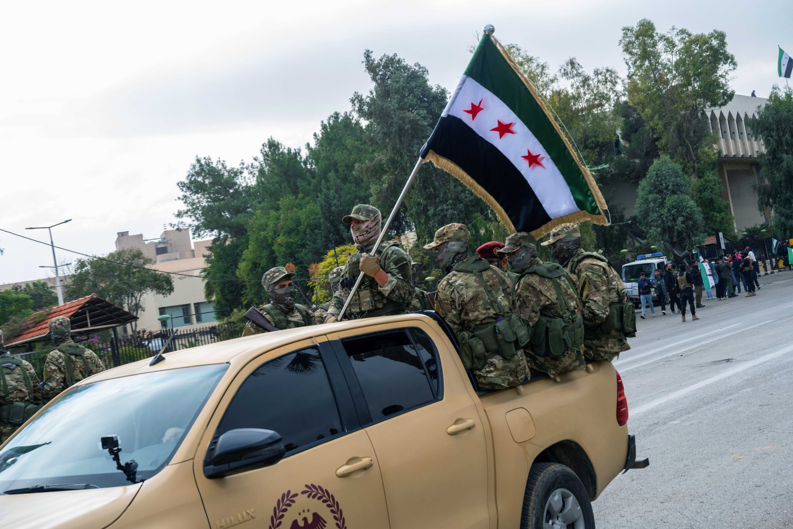 Damascus, Syria. December 8th 2025. The Syrian transitional government army stages a military parade at Umayyad Square as part of the Liberation Day anniversary, Damascus, Syria.