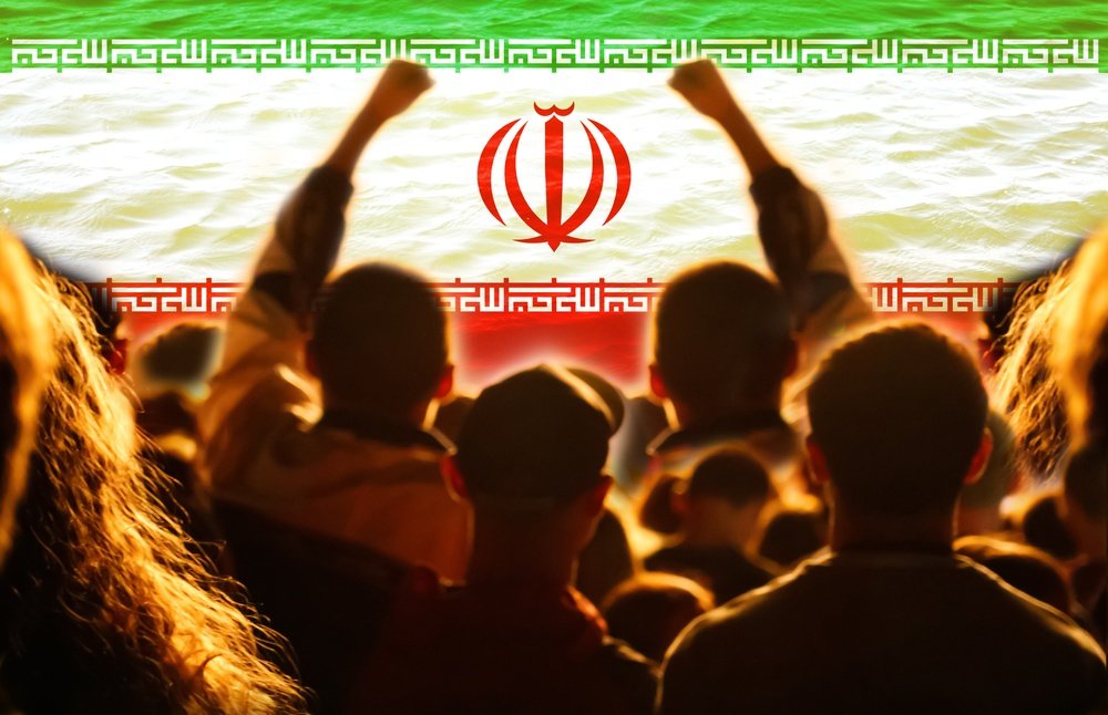 Protest in Iran 2026. Anti-government protests in Iran. Iranian flag. communications internet blackout. protests in Tehran.