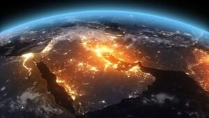 3D Rendering Earth Night to Day Sunrise Middle East