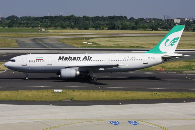 Dusseldorf, Germany - June 26, 2010: Iranian Mahan Air Airbus A300-600 with registration EP-MNQ on taxiway at Dusseldorf Airport