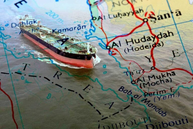 Oil tanker navigating the Strait of Bab-el-Mandeb